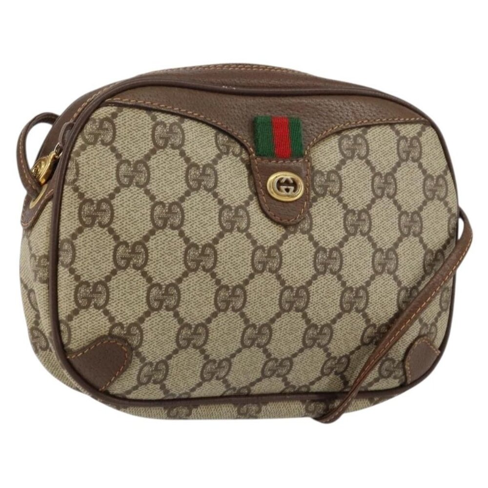 Authentic GUCCI GG Supreme Web Sherry Line Bag PVC Beige Gold Red 89 02 066